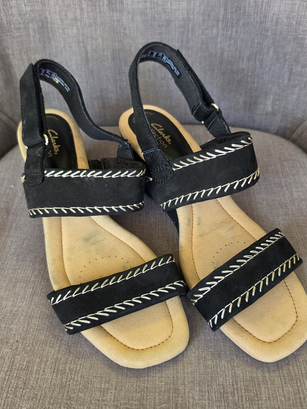 Clarks Collection Black Wedge Sandals – Comfort Slingback 10M